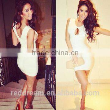 Hot Sale Women Sexy White KeyHole Halter Bandage Dress 90%Rayon Factory Direct wedding dresses H065