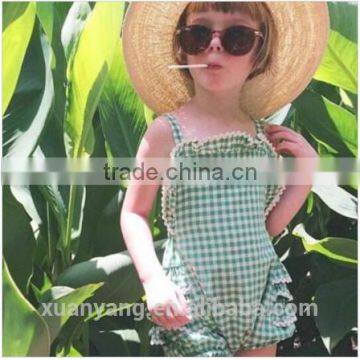 High Quality 100%cooton Kids Clothes Green Gingham Bubble Wholesale Newborn Baby Clothes Romper
