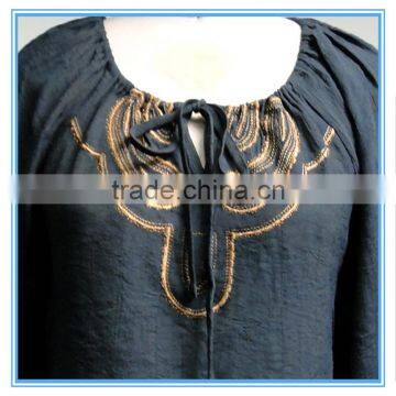New Style Vintage Ethnic Embroidery Blouse Tie Neck Wholesale Clothing photo-3