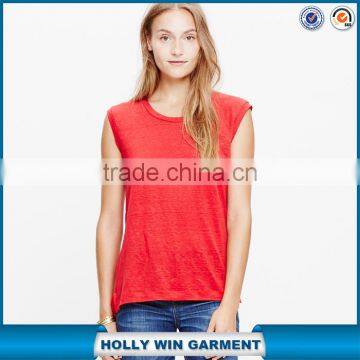 Red modern linen muscle ladies tank top