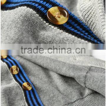 Pure Cotton Childrenwear Gray Color Flat Knitting Strip Neck Unique Design Sweater Cardigan Boy photo-3