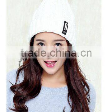 Logo Design Accept Woman Winter Warm Plush Thicken Winter Beanie Knit Hat With Fur Poms photo-6