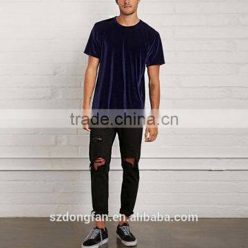 New Design Men Fashion Blouse Lightweight Round Neck Velvet Fabric Tee Shirt Blank T Shirt photo-5