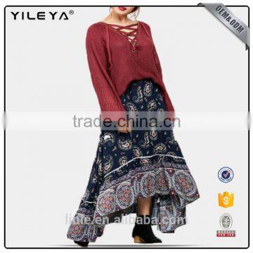 High Quality Skirts Floral Pattern Printed Bohemian Long Maxi Skirt Women Custom Skirt