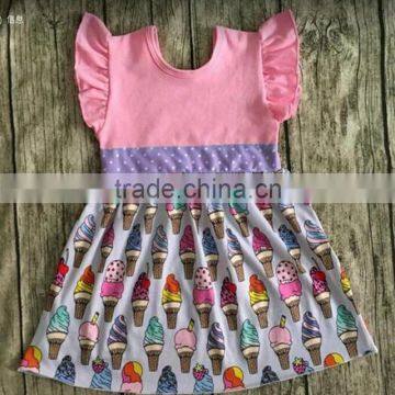 Yiwu factory price wholesale girl's summer Ice cream small flying sleeve latest fashion dresses