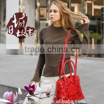 R1849H Women's Chinese Style Element Handbag Flower Pattern PU Leather Purse Handbags photo-5