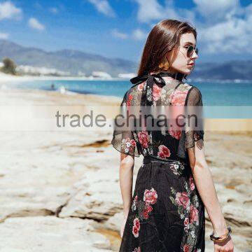 2017 New Trend Summer Dresses for Women Sexy Backless Perspective Printing Chiffon Beach Fashion Dresses photo-5