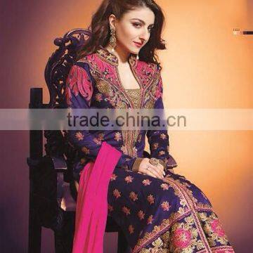 New Violet Red Color With Zari Pink Embroidery Work Neck And Bottom Designer Semi Stitch Salwar Kameez