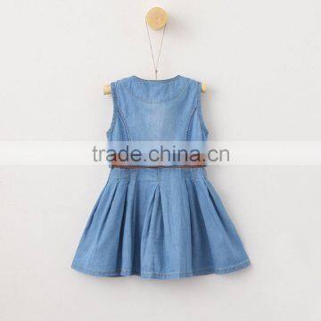 Casual Style Simple Design Belt Denim Children Girls Dress photo-2