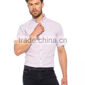 Pink check Buttoned Regular Short Sleeve Shirt