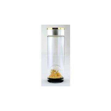 Custom-made crystal glass tumbler mug/thermos cup with built-in plated gold sculptural bottom