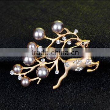 Christmas Pearl Crystal Pin Brooch Reindeer Stag Buck Deer Costume Jewelry Silver/Gold Tone photo-2