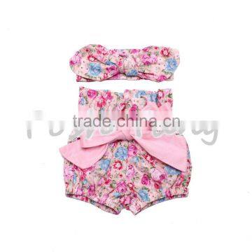 Hot sale baby clothes - baby romper set - floral shorts with big bow and headband