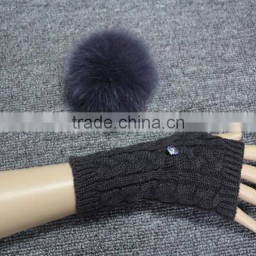 New fashion winter open finger golves fingerless gloves with natural fur pompons