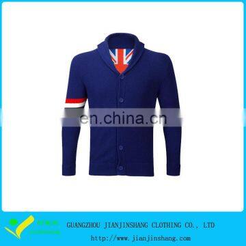 High Quality Royal Blue Buttoned Golf Sports Cable Knit Fabric Sweater Fabric