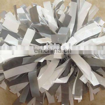 white and grey plastic cheerleading pom poms