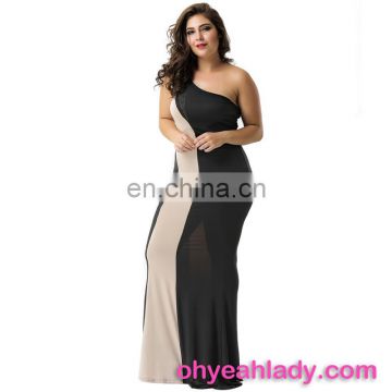 One shoulder low moq fat women long maxi dress plus size dresses maxi dress