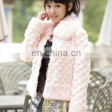 Lady's Sheered Rabbit Fur Coat with Fox Fur Collar