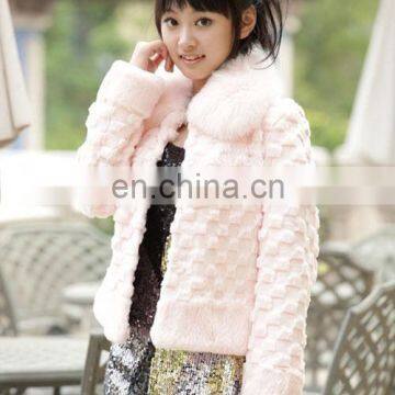 Lady's Sheered Rabbit Fur Coat With Fox Fur Collar