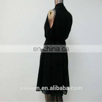 Pleated Ladies Sleeveless Black Chiffon Open Breast Dress photo-3