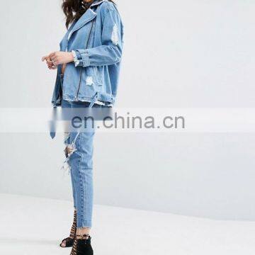 Fashionable womens baseball coat trendy denim motorcycle jacket