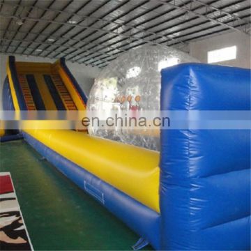 PVC material Yellow and blue long roller slope ,inflatable zorb ball race slope Ramp