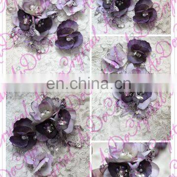 Aidocrystal Lilac Lace Flower Rhinestone Flower Headband Bridal Fascinators photo-3