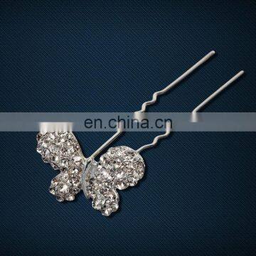 Popular Crystal Butterfly Shape Hair Pin With Pearl And Rhinestone Wholesale