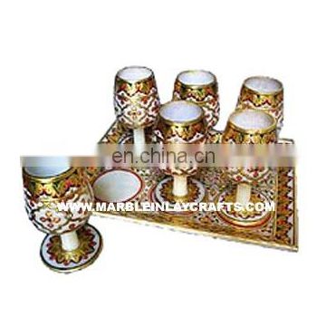 Marble Wine Glass With Gold Painting, Corporate Gift