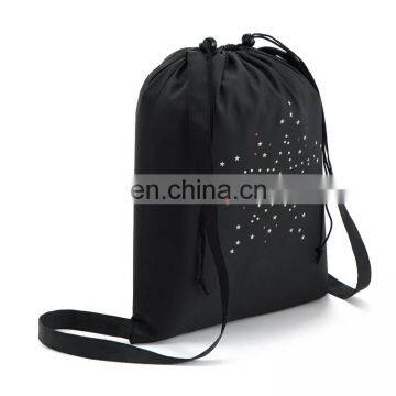 Custom Black Canvas Glitter Drawstring Duffle Backpack Bag photo-2