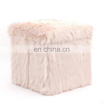 Customized Beautiful Pink Faux Fur Folding Storage Ottoman for Clothes for Living Room