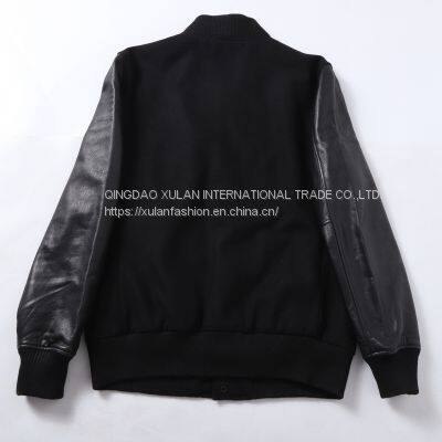 HOT SALE 2021 NEW FASHION MEN'S WOOL/POLYESTER MELTON BASEBALL GENUINE LEATHER JACKET photo-4
