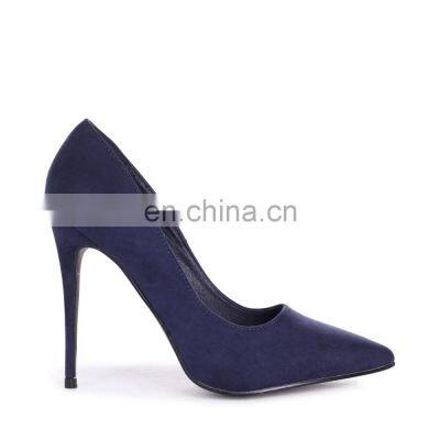 Color Design Ladies Pointed Court High Heels Sandals Shoes Women Latest Function Shoe Navy Suede High (5cm-8cm) Spike Heels PU