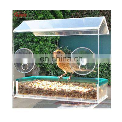 Wholesale 2 suction cup drain tray acrylic window plastic bird feeder