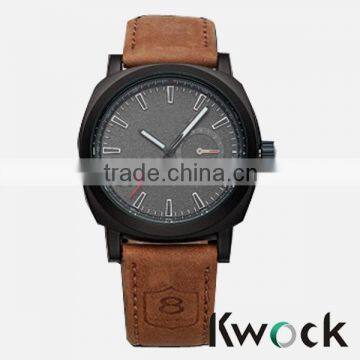 Fashion Brown Leather Band 1 Arabic Number and Trapezoids Hour Marks Men Curren Watch