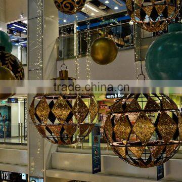 2015 hanging metal ball shopping mall christmas decor