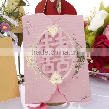 Latest Design Chinese Pink Hot Foil Wedding Invitation Cards