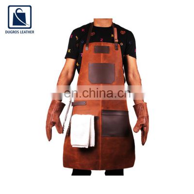 Leading Supplier of Matching Stitching Vintage Style Hot Selling Unique Design Genuine Leather Cooking Apron