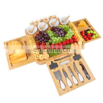 Deluxe Personalized Winery Best Cute French Large Bamboo Cheese Board Set With 4 Drawers photo-2
