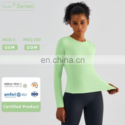 Long Sleeve Stitching Sports T Shirts Wholesale Women Waist Sewn Curves Gym Tank Tops