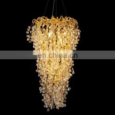 Custom high ceiling pendant lights lighting led gold luxury modern staircase crystal chandelier