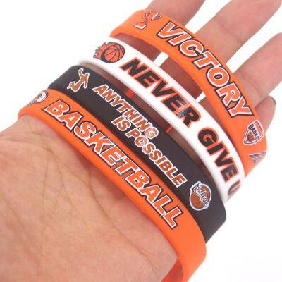 Wholesale in Stock NEVER GIVE up Inspirational Words Silicone Wristband Basketball Fans VICTORY Soft Print Bracelet photo-2