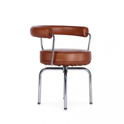 LC7 Chair Le Corbusier 1928 Replica, Modern 360° Swivel Leather Dining Chair With Chrome Metal Base for Home Hotel Cafe photo-3
