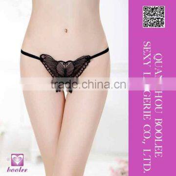 Wholesale low price popular style sexy openwork embroidery open crotch thong for women