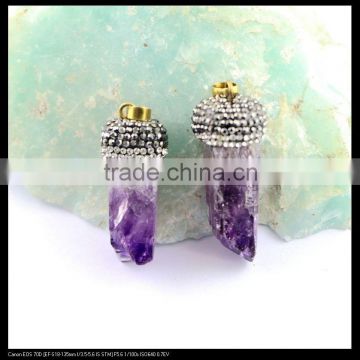 LFD-0087P ~ Wholesale Natural Amethyst Druzy Drusy Pendant Pave Crystal Rhinestone Cap Charm Pendants Necklace Jewelry Finding