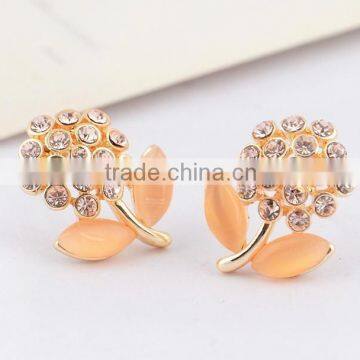 New Fashion Women Cats Eye Rhinestone Flower Stud Earrings