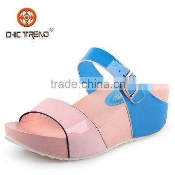 2015 Women colourful PVC Jelly Slippers shoes Plastic PU Wedge Sandals shoes PU Wedge With Matel