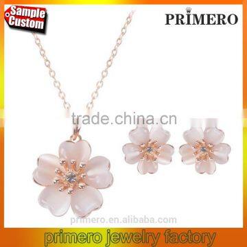 18k Gold Filled Charm flower opal Chain Necklace Earrings Wedding Jewelry Sets