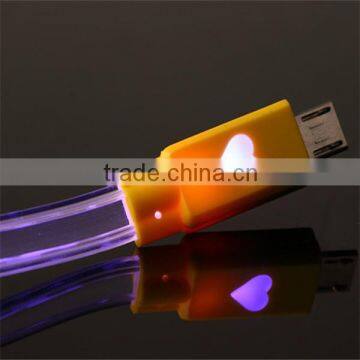 Hot sale red yellow led flashing light flat usb2.0 connector driver download usb data cable for samsung galaxy s3 i9300