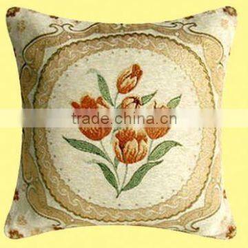 Middle East Knitted Tulips Design Golden Round Off-white Chenille Sofa Cushion Covers XH-006